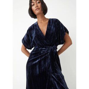 & Other Stories Navy Velvet Wrap Midi Dress – Size 4 – Excellent Condition
